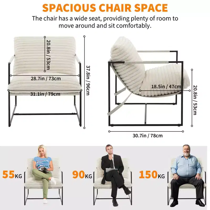 Sling Accent Chair with Metal Frame, Upholstered Living Room Chair with Foam Cushioning