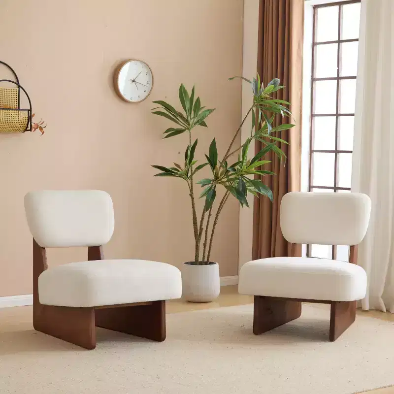 Set of 2 Modern Upholstered Accent Chairs, Comfy Armless Reading Chair, Minimalist Accent Seating for Living Room or Apartment-Panipeachy