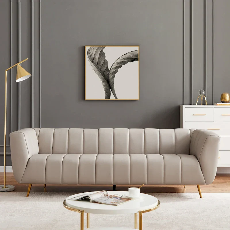 Mid-Century Modern Tufted Leather Sofa
