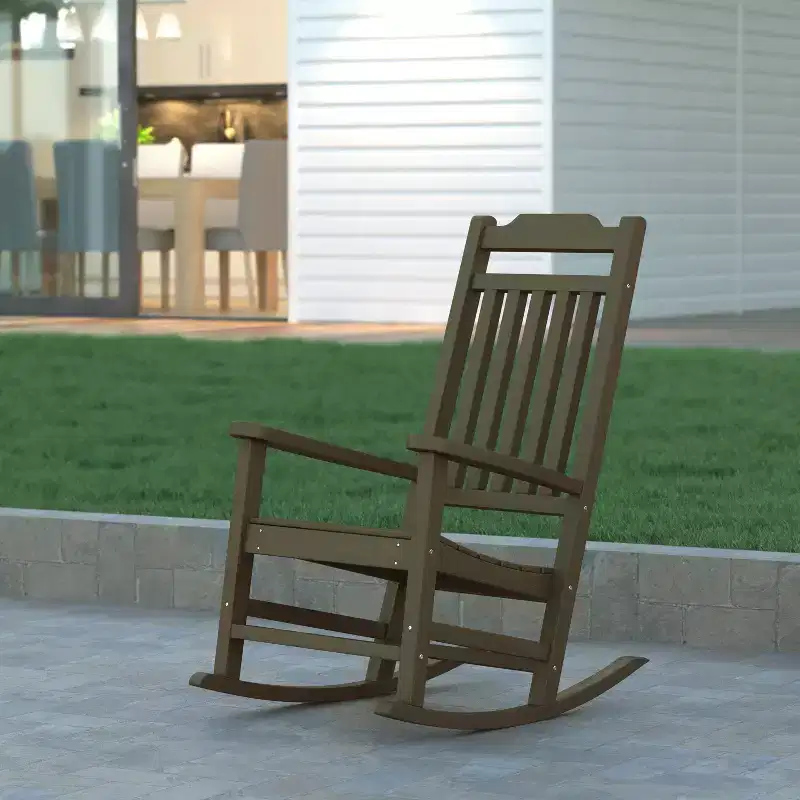 Emma and Oliver All-Weather Rocking Chair in Faux Wood - Patio and Backyard Furniture