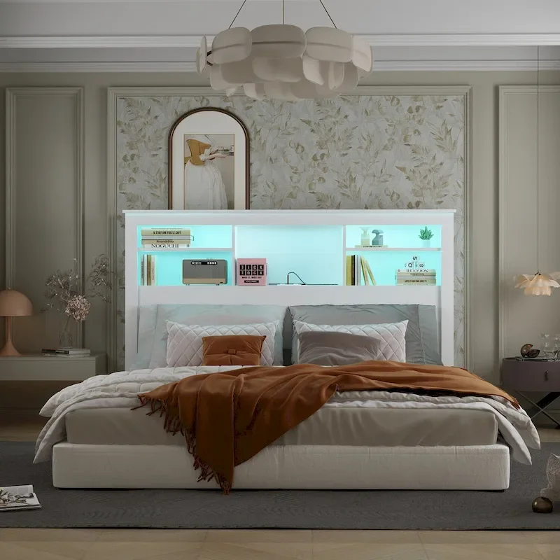 65W x 43H Bookcase Headboard With Light