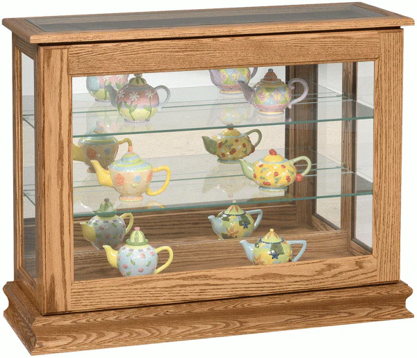 Solid Wood Display Console with Glass Shelves and Mirror Back