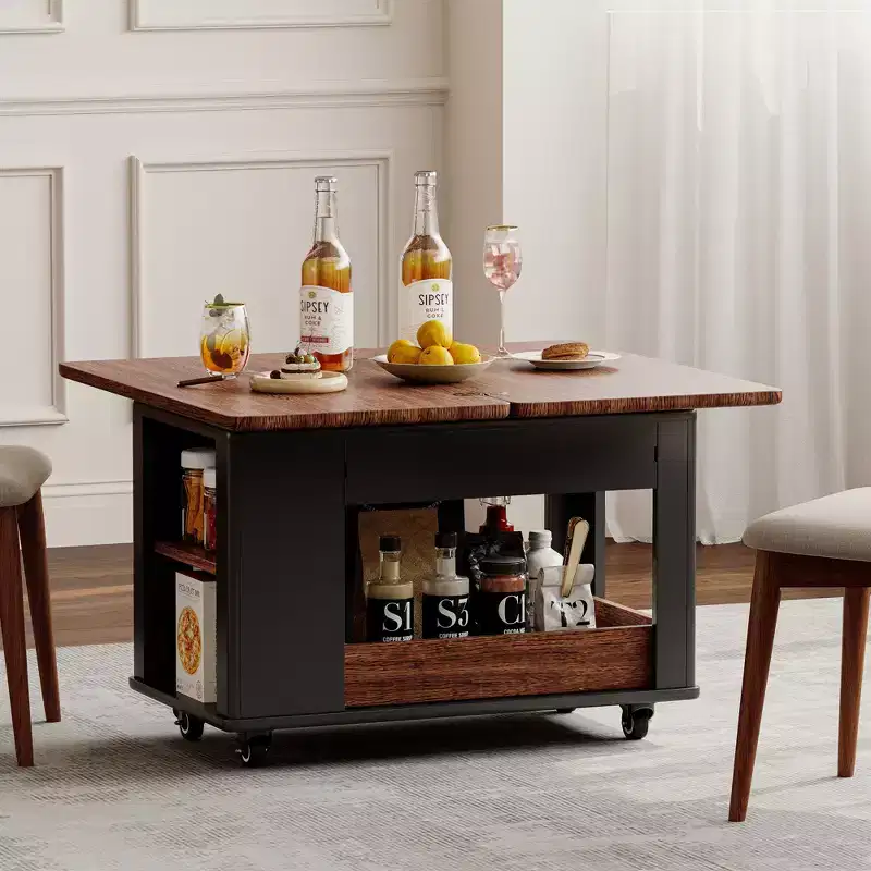 Farmhouse Coffee Table with Storage, Vintage Side Table with Foldable Top for Living Room