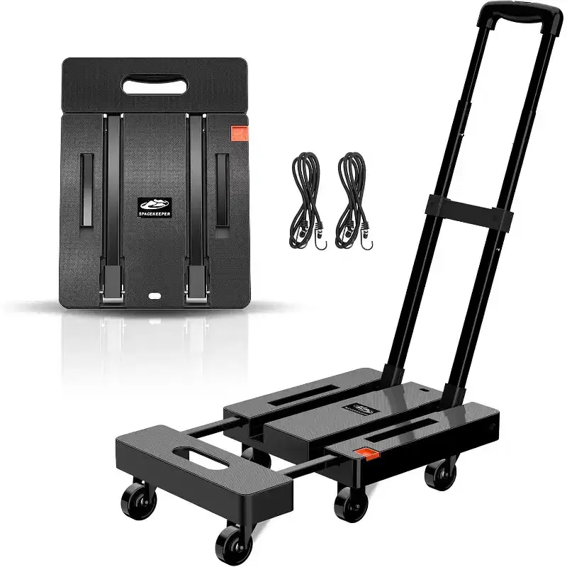 Folding Hand Truck, 500 LB Heavy Duty Luggage Cart, Portable Collapsible Utility Dolly with Elastic Ropes