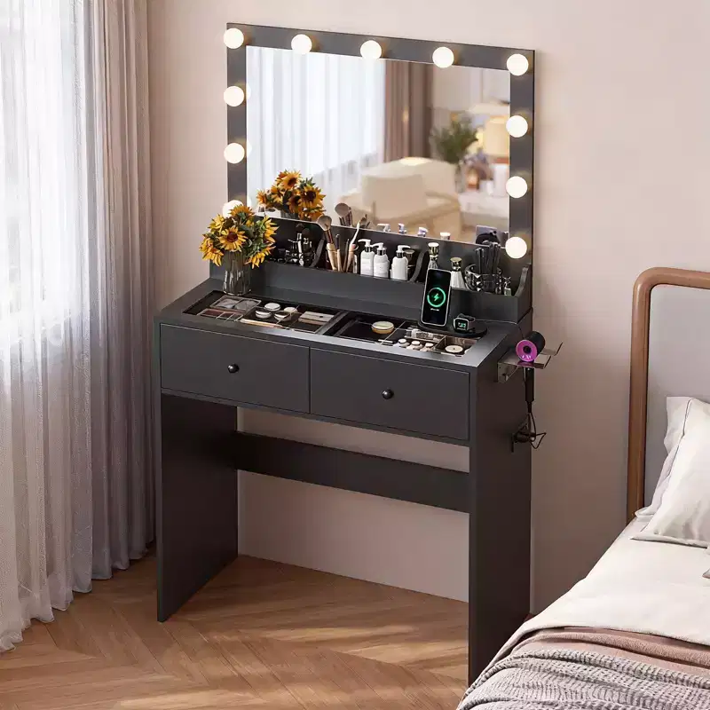 White Makeup Vanity Table With 2 Drawers