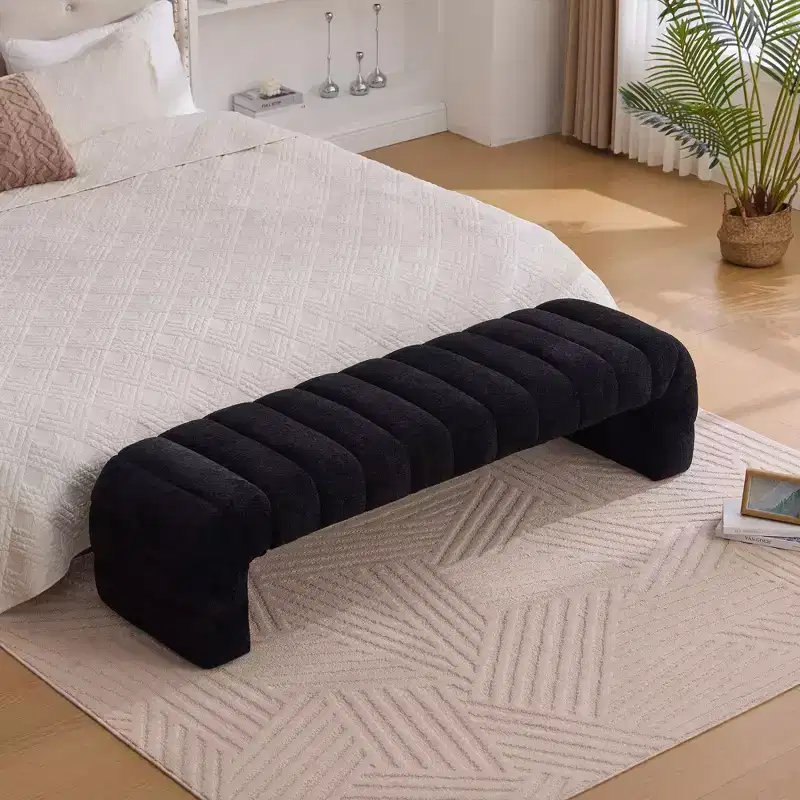 Okak 69.7 Modern Armless Bed Bench with Channel Tufted, Chenille Foot Stools Ottoman, Entryway Bench for Living Room, Bedroom
