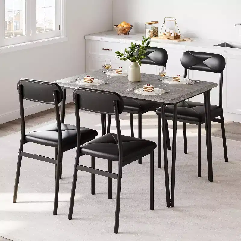 CuisinSmart Dining Table for 4, Upholstered Chairs, Small Table and Chairs Set, Dinette Set for 4, Rectangular Dinner Table Set