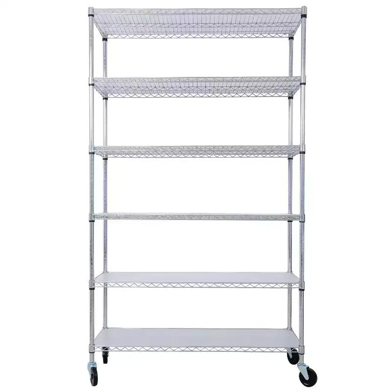 VIYET 6 Tier 6000LBS NSF Metal Wire Shelving, Heavy Duty Adjustable Storage Rack with Wheels & Shelf Liners (Chrome)