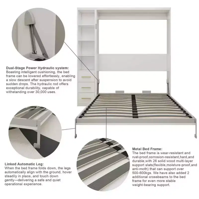 GDFStudio Heloise Modern Wood Murphy Bed with Side Cabinets