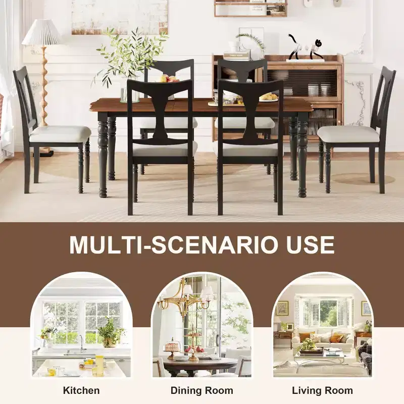 7-Piece Extendable Dining Set with 60-78 Table and 6 Upholstered Chairs