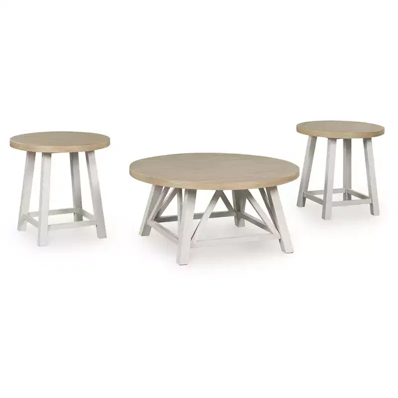 Signature Design by Ashley Fawndell 3-Piece Coffee Table Set with End Tables - Antique White/Brown Finish