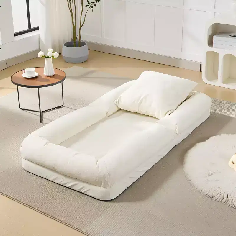 64.9'' 5-Position Adjustable Lazy Sofa Bed, Upholstered Human Dog Bed for Adult & Pets, Foldable Floor Lounger Chair