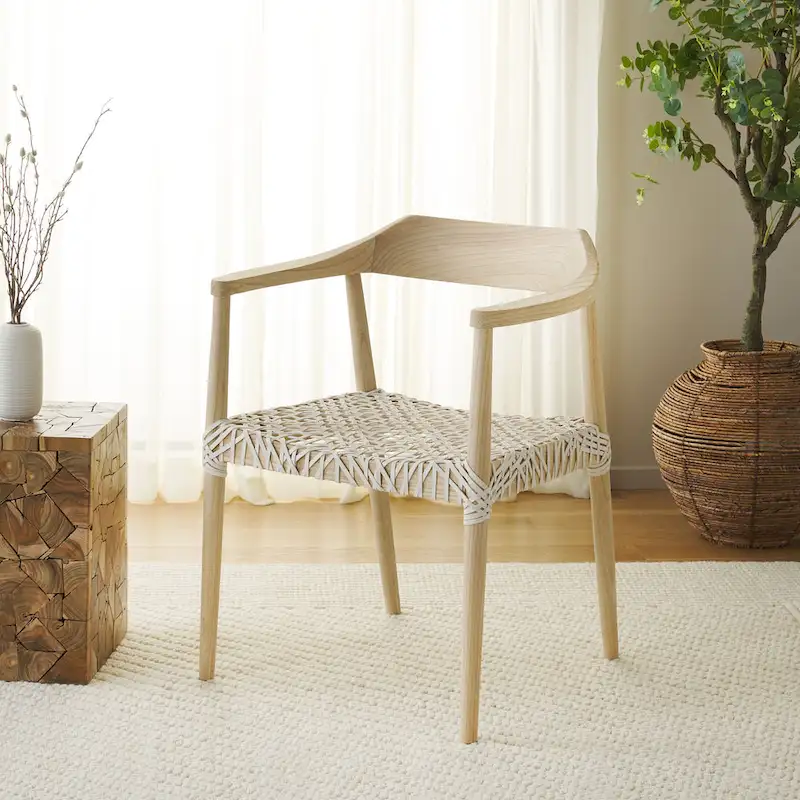 Munro Wanda Woven Leather & Solid Wood Accent Chair (Fully Assembled) - 22 W x 20.5 L x 28.5 H - 22Wx21Dx29H
