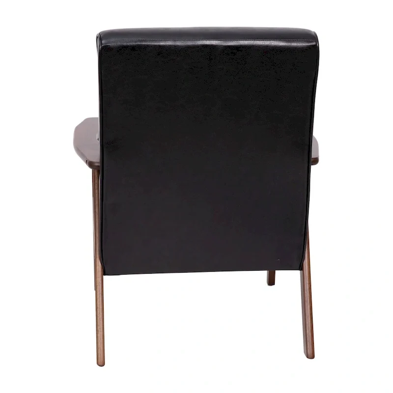 Mid-Century Modern Armchair with Wooden Frame and Faux Leather Cushions