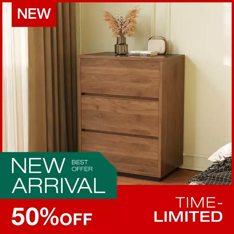 Luck Live Farmhouse 3-Drawer Dresser, Wooden Storage Cabinet with Ample Space, Minimalist Bedroom Chest Walnut Color
