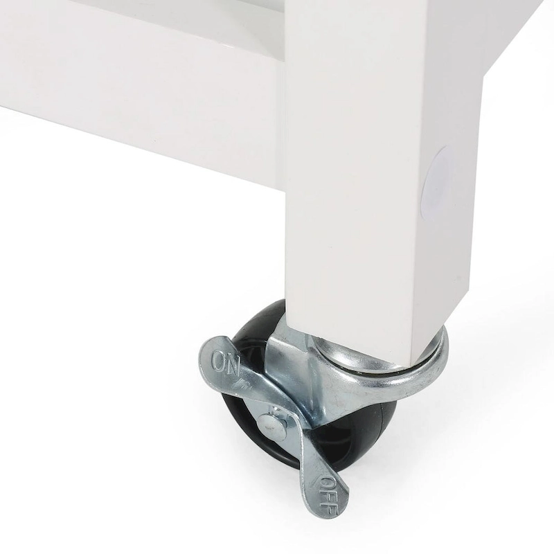 Modern White Wood Kitchen Cart with Wheels Drawers and Shelves by Christopher Knight Home