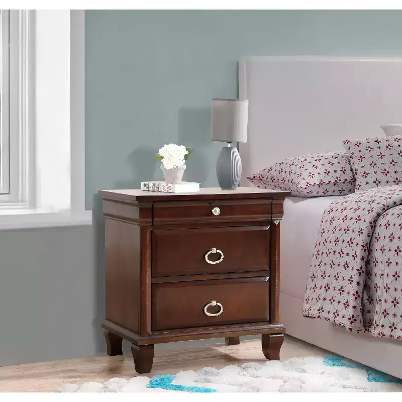 HomeStock 27 in.H x 26 in W Rectangle Brown Finish 2 Drawers Wood Nighstand For Living Room and Bedroom