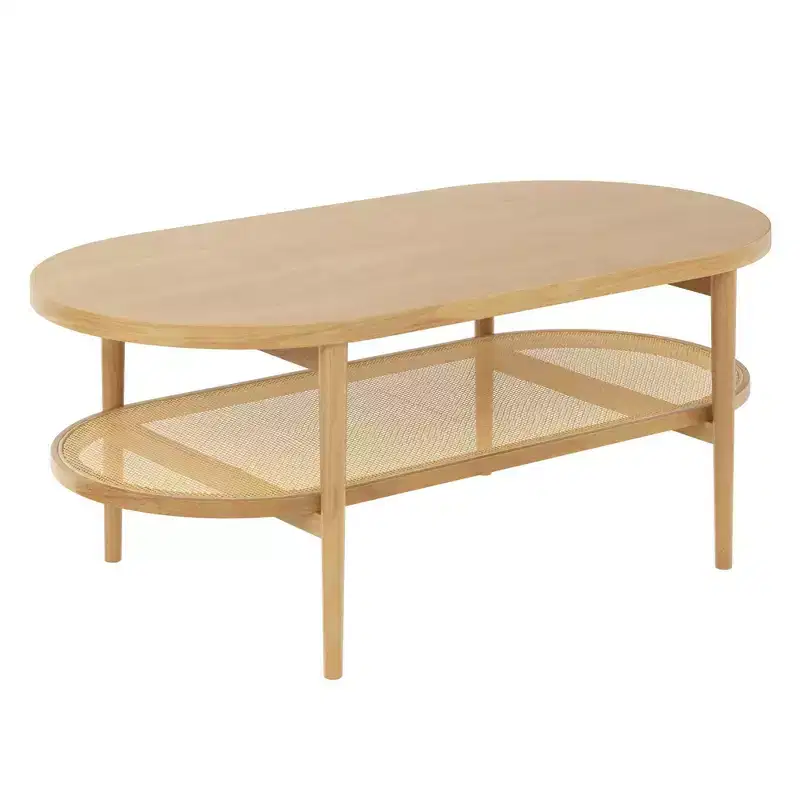 46 Warm Pine Wood and Rattan Oval Coffee Table Warm Pine - Nathan James