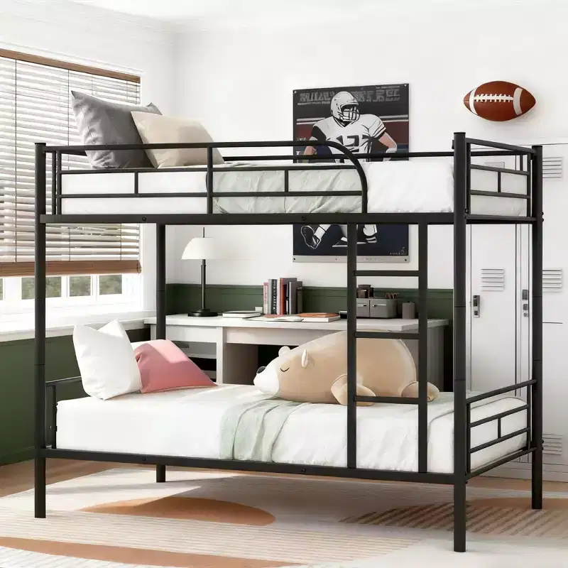Twin Over Twin Bunk Bed, Metal Frame with Safety Guardrails, Split into Two Standalone Beds for Small Room