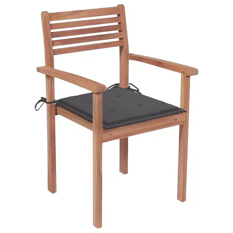 vidaXL Stackable Patio Chairs with Cushions- 8 Pieces, Solid Teak Wood, Suitable for Home, Office, Bar, Caf, Outdoors, Easy Storage, Anthracite