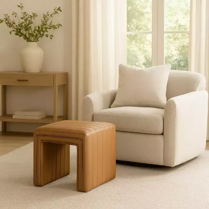 Modern Single Rectangle Top Accent Small Ottoman, Upholstered Footstool Makeup Stool for Bedroom, Living Room
