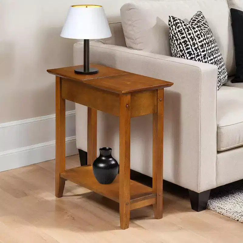 Belmont Narrow Wedge End Table with Open Shelf, Beveled Edges and Tapered Legs Perfect Between Chairs or Small Spaces
