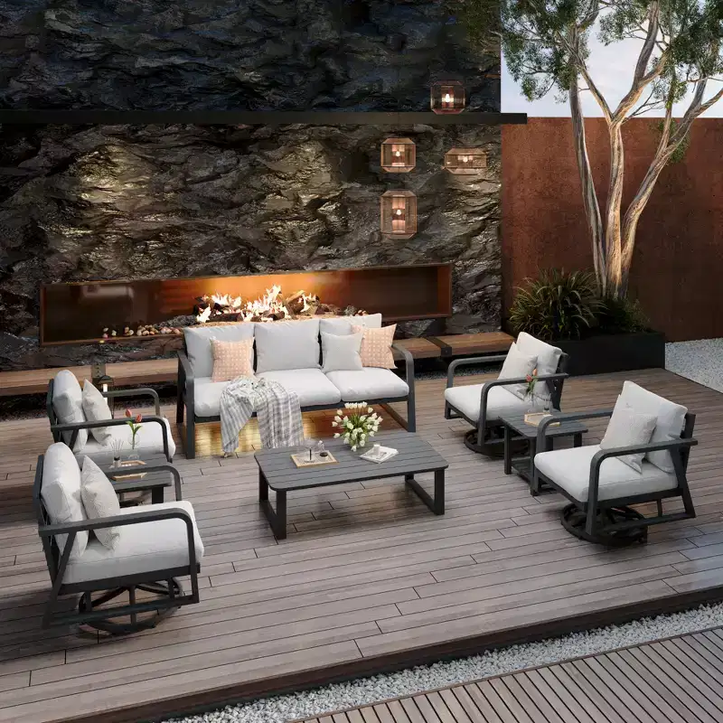 GDFStudio Athena Modern 8 Piece Aluminum Patio Chat Set with Cushion