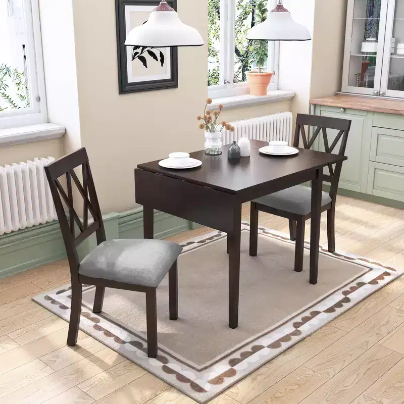GDF Studio Avery 3 Piece Dining Set with Drop Leaf Dining Table and 2 Dining Upholstered Chairs