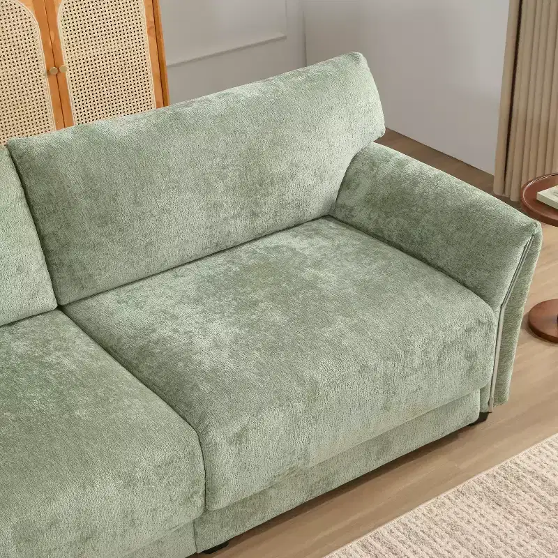 L-Shaped Sectional Sofa Set with Ottoman, 3-Seat Chenille Couch with Extra-Wide Seat and USB, 110