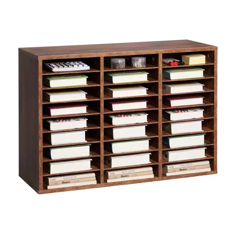 VEVOR Literature Organizer, 27 Compartments Office Mailbox with Removable Shelves, Wood Mailbox Sorter Particle Board, Brown