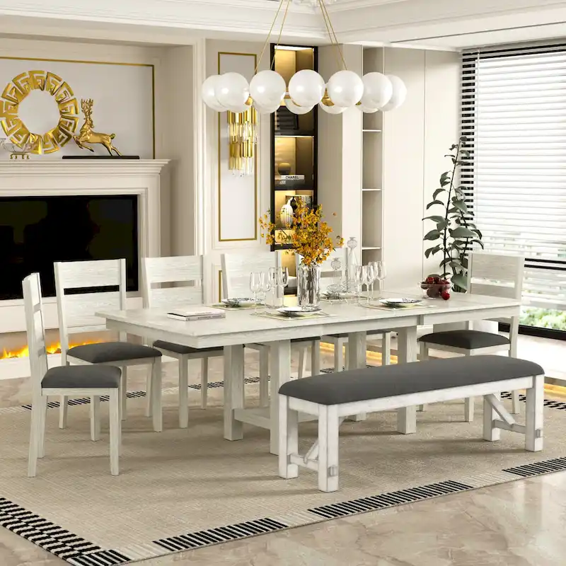 Solid Wood Extendable Dining Table, Seats 6-8, Farmhouse Style - 94W
