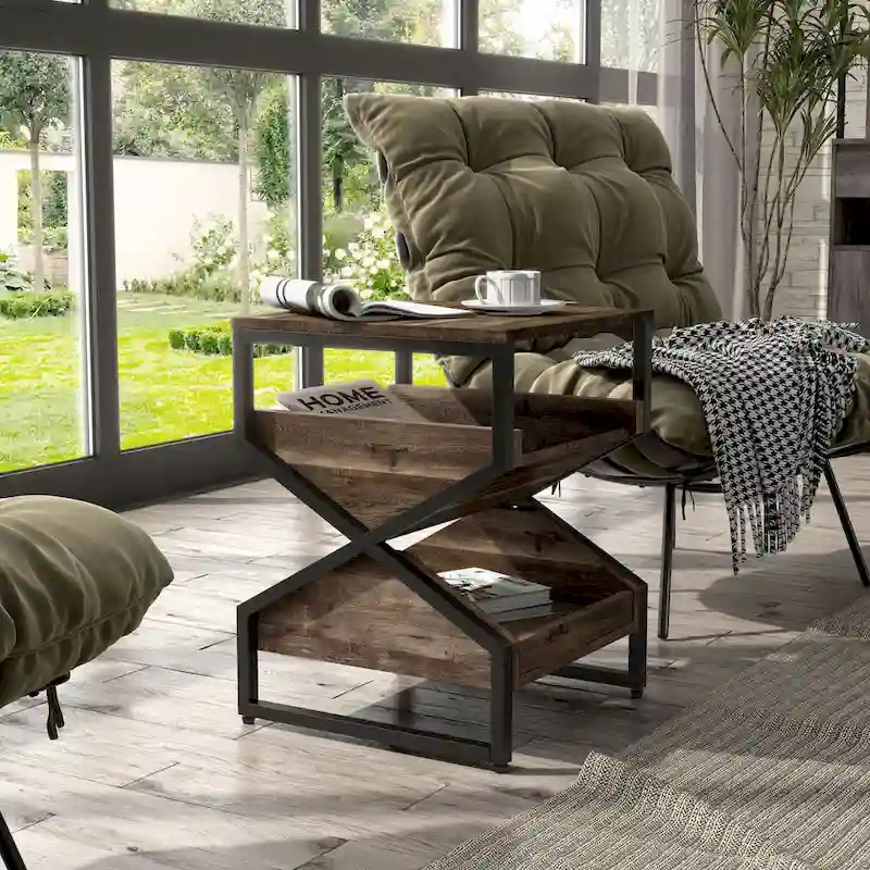 Industrial 17-inch Metal 1-Open Shelf End Table