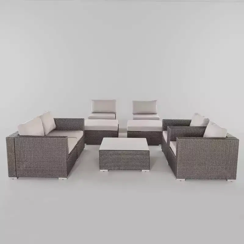 Santa Rosa 9pc Wicker Patio Sectional Sofa Set - Gray/Silver - Christopher Knight Home: Weather-Resistant, Contemporary Design