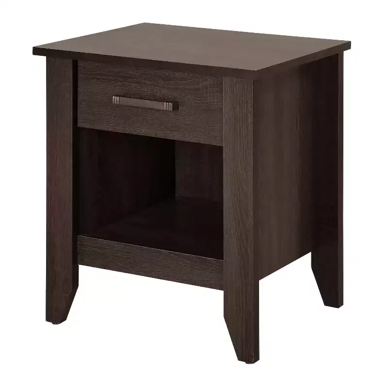 24 in.H x 21 in W Rectangle Brown Finish Single Drawer Cherry Wood Nightstand For Living Room and Bedroom