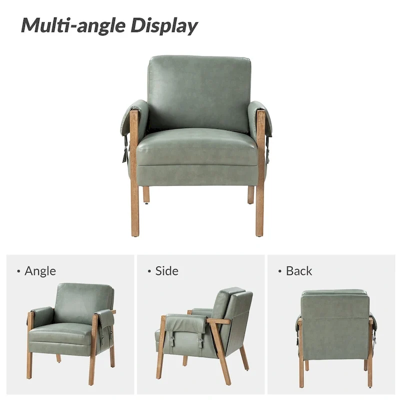 Olivia Farmhouse Faux Leather Accent Chair with Solid Wood Legs Sets of 2 by HULALA HOME