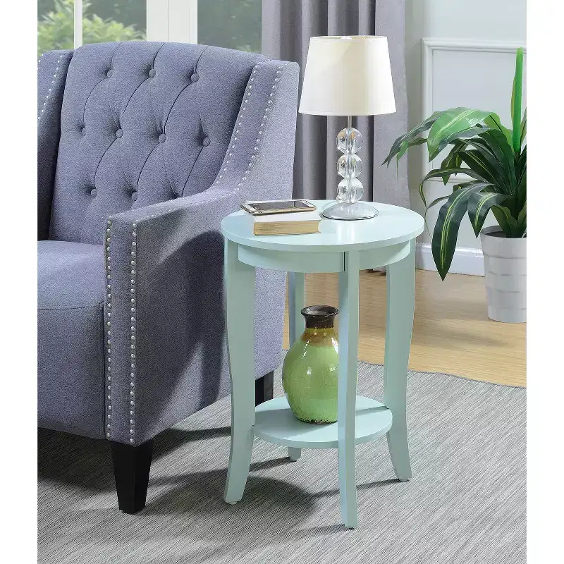 HomeStock Belmont Round Accent End Table with Lower Shelf, Curved Legs and Smooth Finish Ideal for Living Room or Bedroom Corners