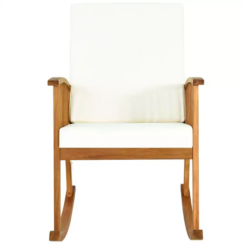 Costway Acacia Wood Rocking Chair Patio Garden Lawn W/ Cushion