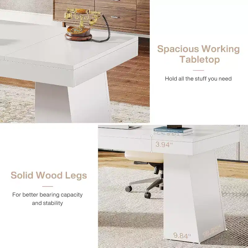 Lantine 55 Inches Home Office Executive Desk with Double Trapezoid Base