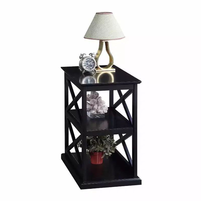 Chairside End Table with Double X Frame and Three-Tier Shelving – 25