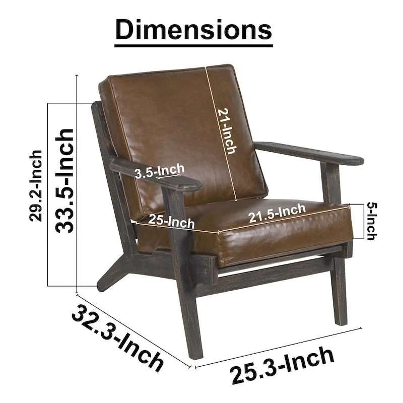 Amber Accent Chair, Handcrafted Slatted Mango Wood, Buffalo Leather Cushions, Angled Legs