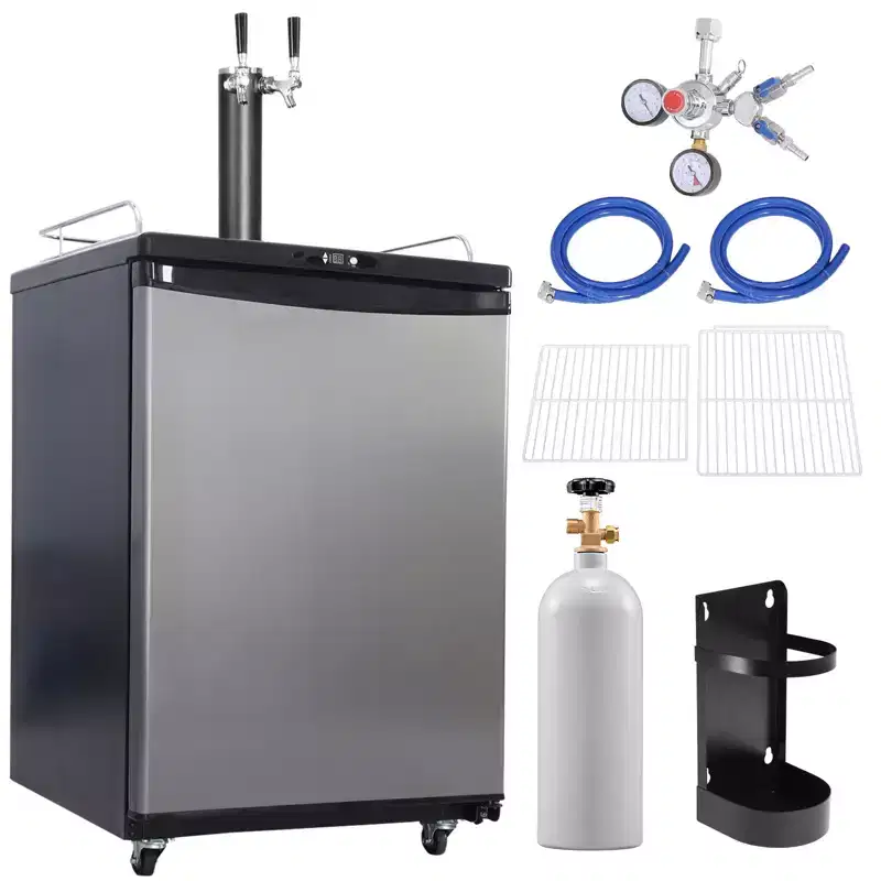 VEVOR Beer Kegerator, Dual Tap Draft Beer Dispenser, Full Size Keg Refrigerator With Shelves, CO2 Cylinder, Drip Tray & Rail, Black