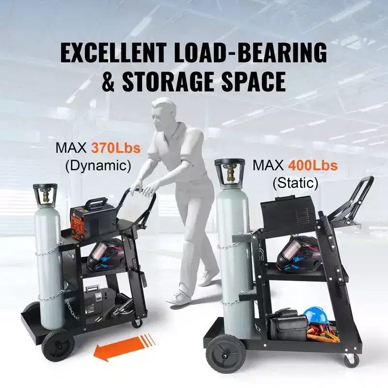 3-Tier Heavy Duty Welding Cart with 400 lbs Capacity, 360° Swivel Wheels & Safety Chains