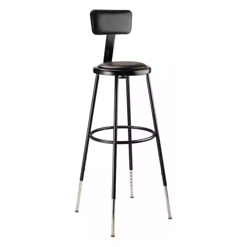 Set of 2 Height Adjustable Vinyl Padded Steel Barstools with Backrest, Black