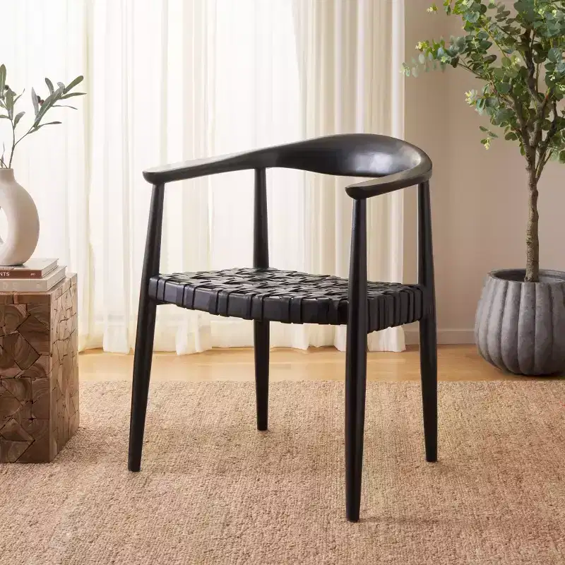 Walda Leather Woven Accent Chair - ACH1010 - Black - Safavieh