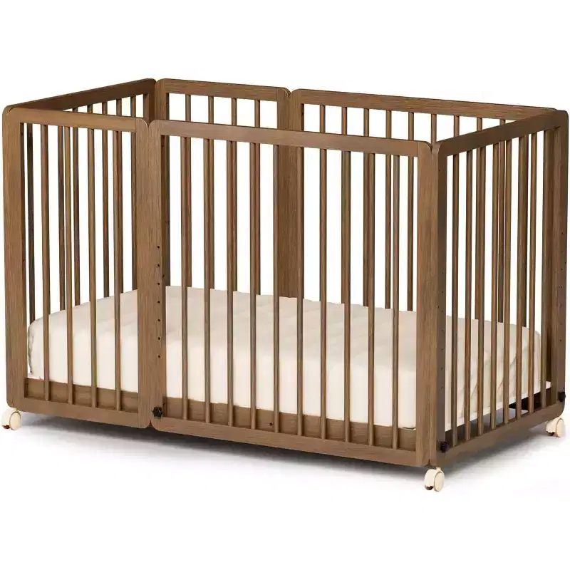 8-in-1 Convertible Crib with 2 Mattresses, Converts to Bassinet, Toddler Bed & Playard