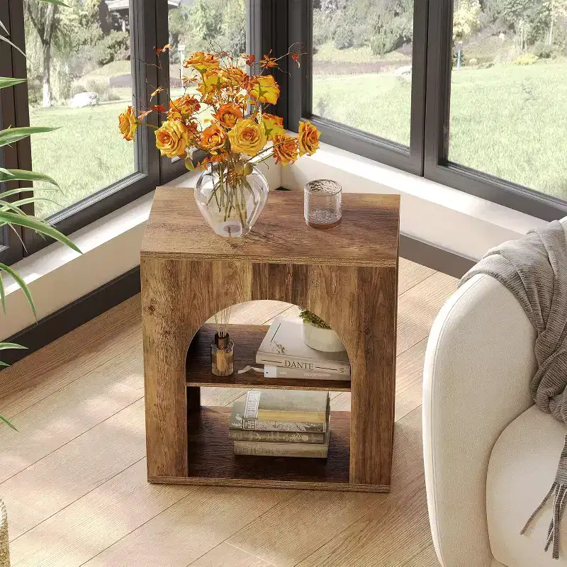 Lantine 3-Tier End Table, Wooden Side Table with Open Storage Shelf for Living Room, Small Space, Easy Assembly