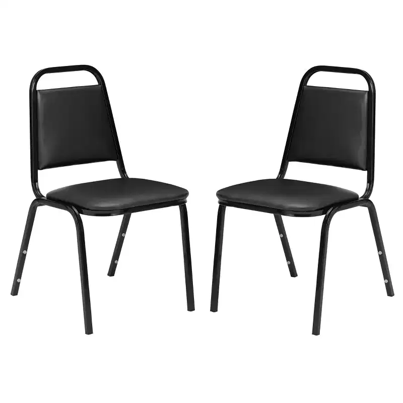Vinyl Padded Stack Chairs with Seat and Frame Black - Easy-Clean, 300lb Capacity, No Assembly (2-Pack)