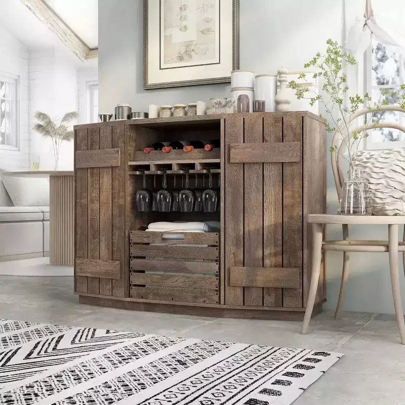 HOMES: Inside + Out Candy Plank Inspired Dining Buffet with Removable Crate Reclaimed Oak: Kitchen Storage, Stemware Rack