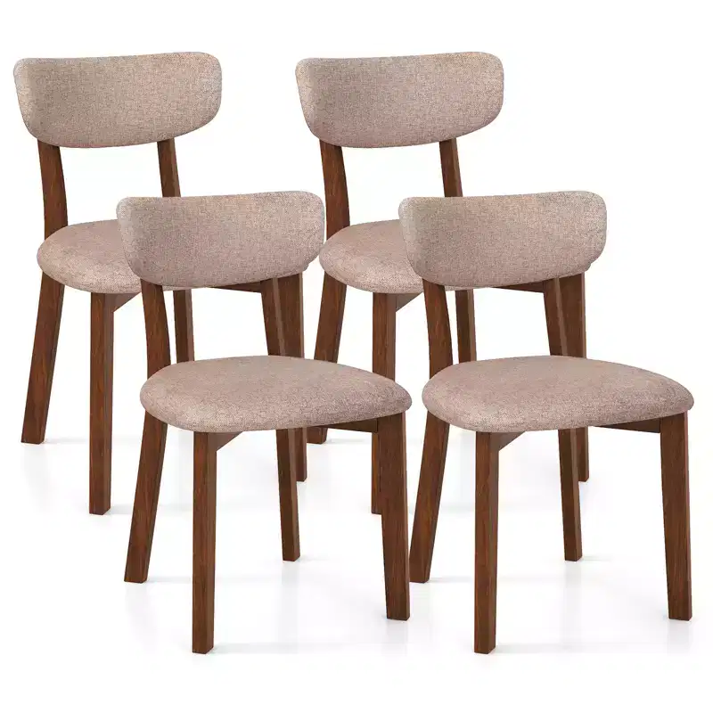 Costway Upholstered Dining Chairs Set of 4 with Solid Rubber Wood Frame, Curved Backrest Brown/Grey