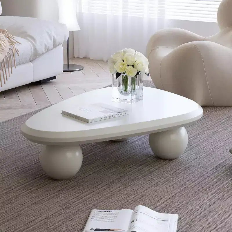 Modern Curved Triangular Coffee Table with 3 Ball Legs, High-Quality Accent Center Table for Living Room or Small Spaces - Panipeachy